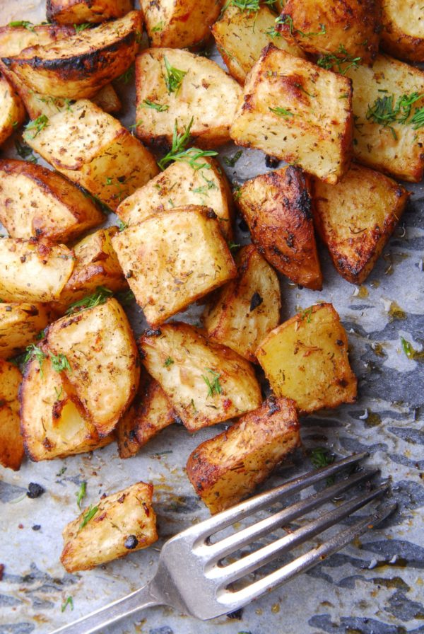 crispy, garlic and herb oven roasted little potatoes