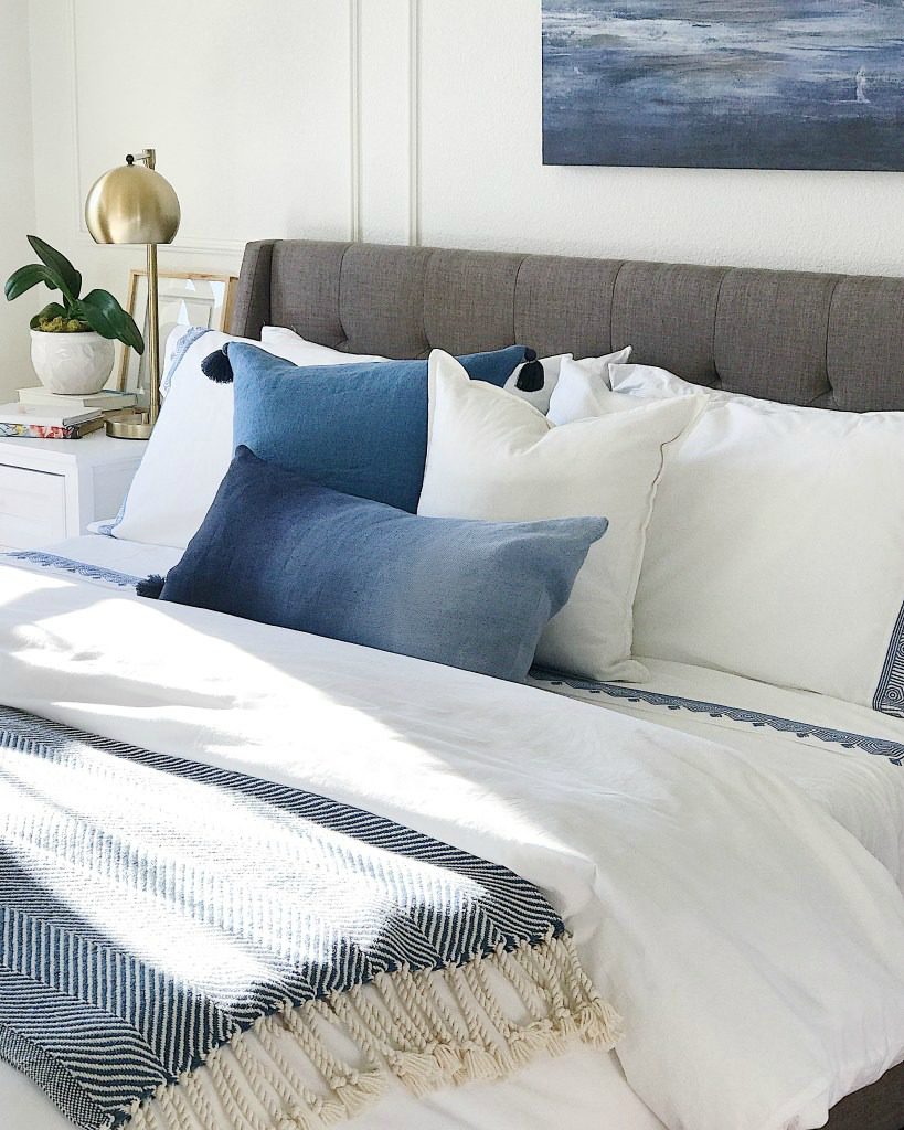 Calming blue and white master bedroom #bedroom #bedroomdecor #bedroominspo #bedroomideas