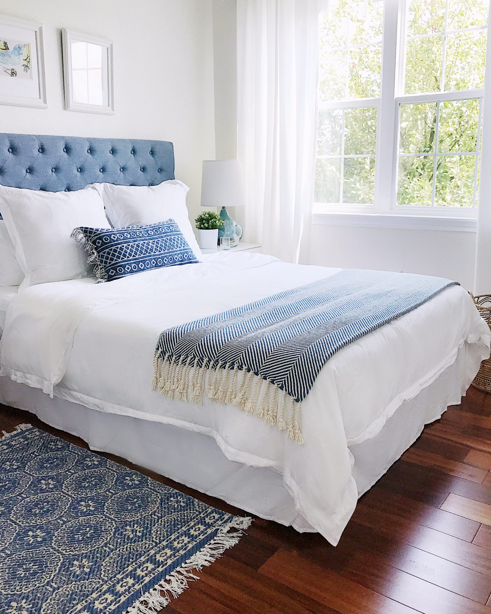 Our blue and white small bedroom - Jane at Home