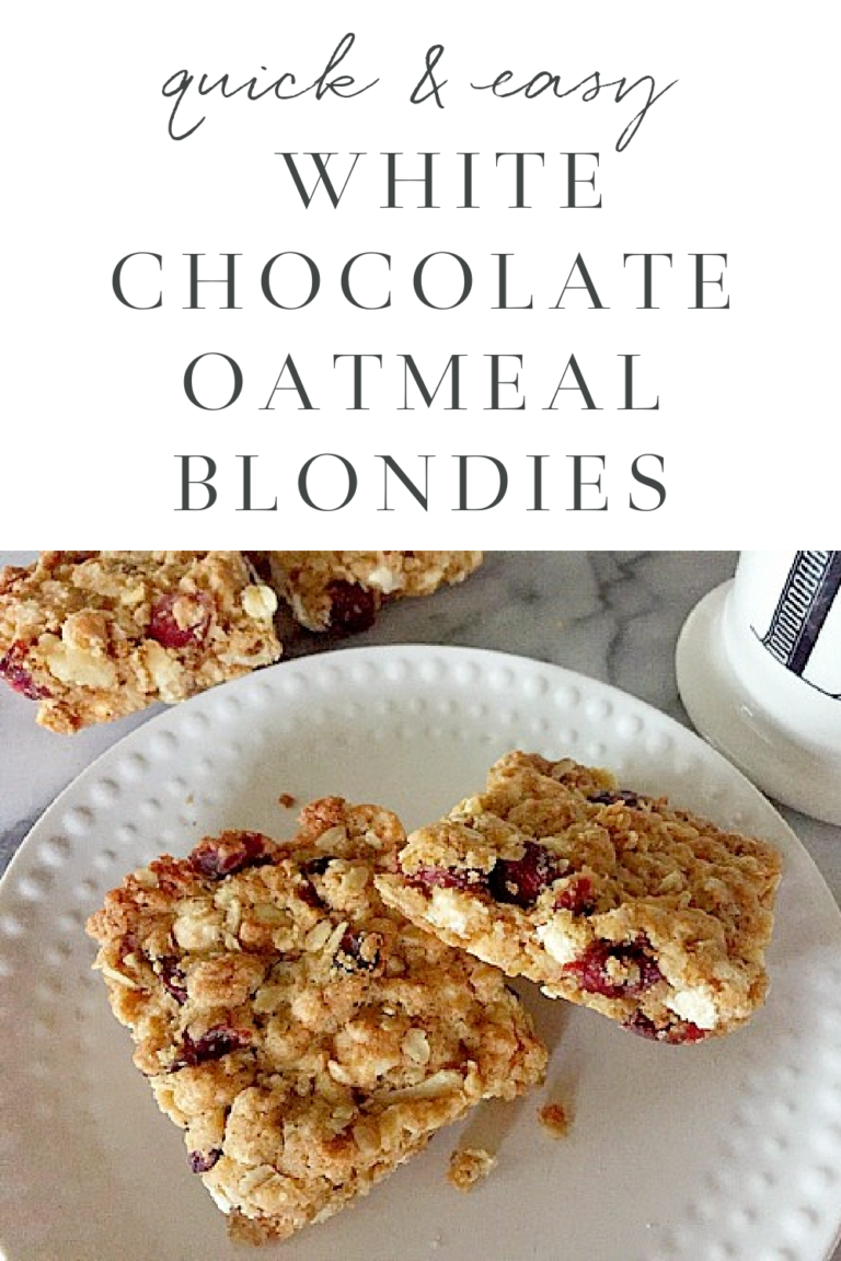 I love making these easy White Chocolate Oameal Blondies for Christmas desserts and snacks. My recipe uses dried cranberries, oatmeal, and white chocolate chips for a festive holiday touch. Made in one bowl, they're incredibly quick and easy to make!