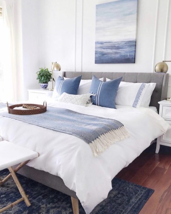 Our calming blue and white master bedroom - jane at home #bedroomdecor #bedroomideas #bedroomdesign
