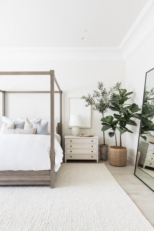Beautiful modern coastal bedroom design with wood four poster bed - Pure Salt -#bedroomideas #bedroomdecor #homedecor