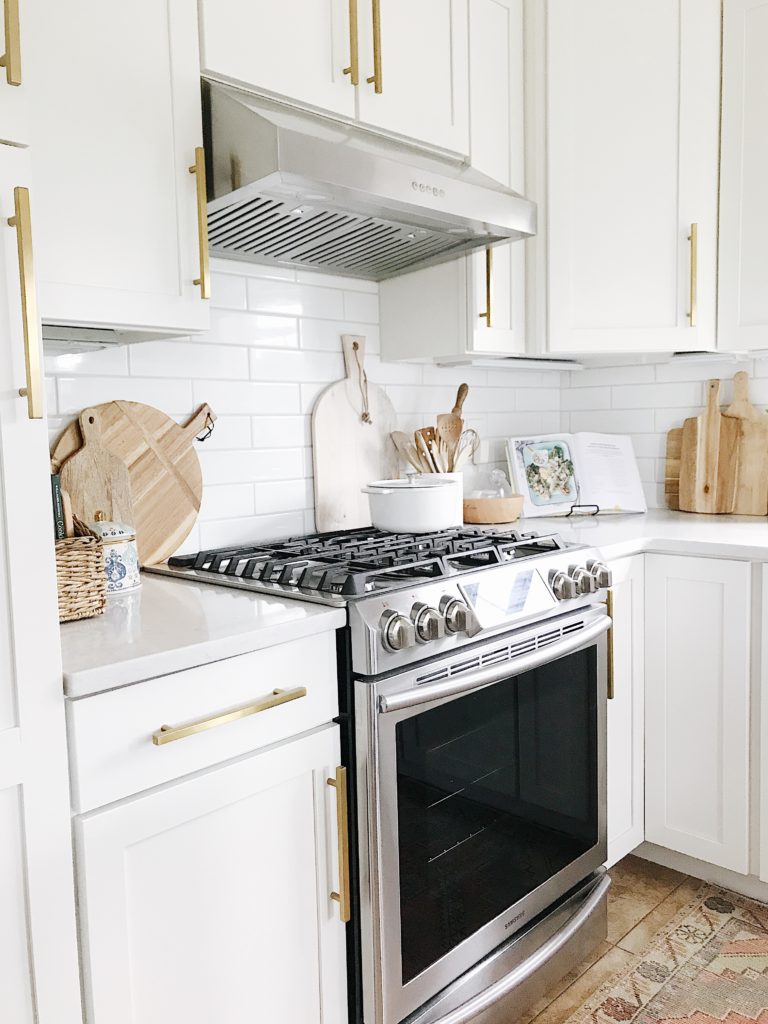 Our kitchen renovation details - we painted the cabinets with Benjamin Moore White Dove 