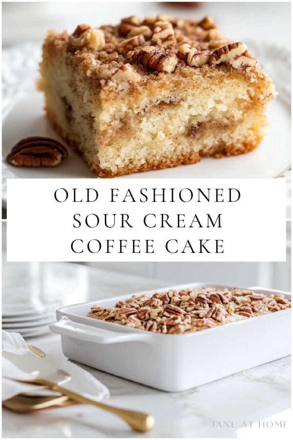 Craving something sweet and comforting? This old fashioned sour cream coffee cake with a pecan crumble topping is the perfect treat! Moist, buttery, and packed with flavor, it’s the ultimate indulgence for breakfast or dessert. Grab the recipe and bake up some homemade goodness! #CoffeeCakeRecipe #BakingInspiration #DessertLovers 