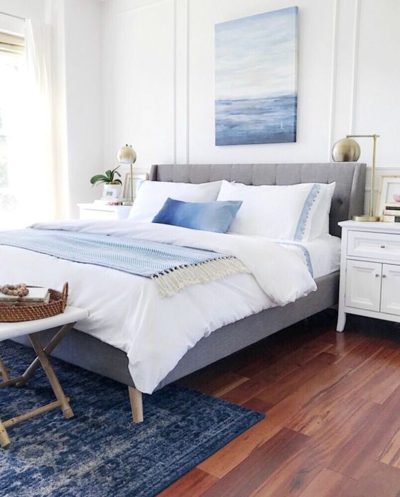 Our calming blue and white coastal bedroom - jane at home