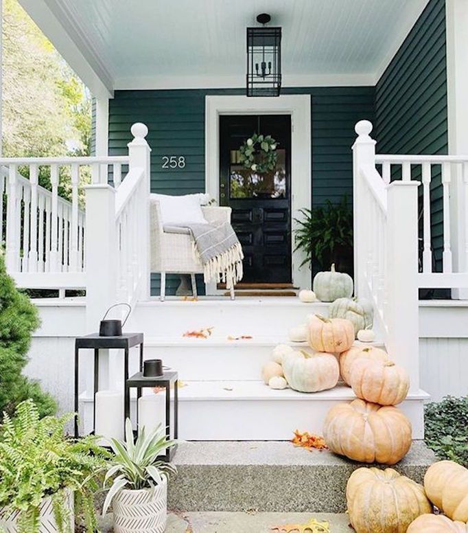 Beautiful fall porch ideas, with fall decor and inspiration to bring a welcoming modern touch of autumn to your front porch, patio, and home - fall decor ideas for the home - fall house - fall wreaths - farmhouse fall decor - Palm & Prep 