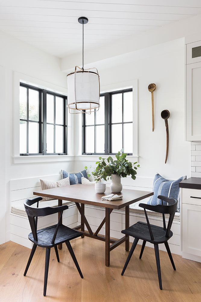 The prettiest breakfast nook with built in shiplap bench seating - kate lester