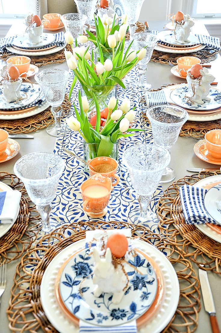 Such a fresh and lovely Easter display! I love the pairing of blue, white and orange