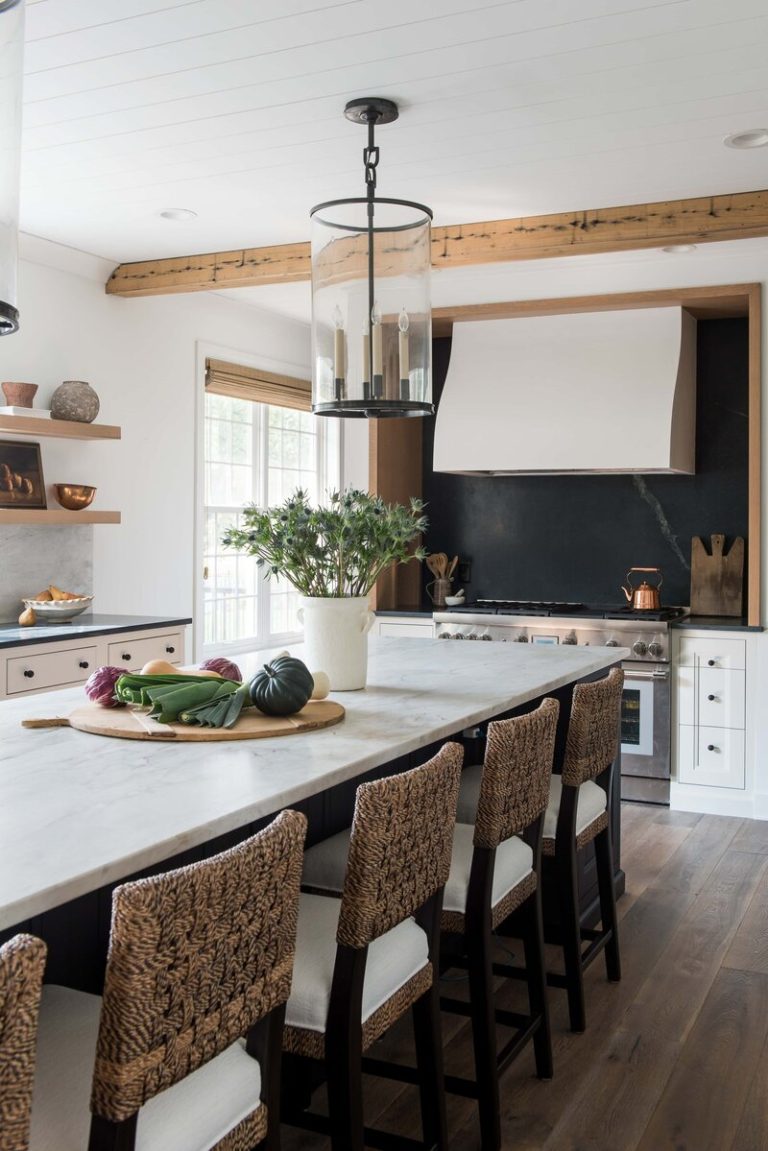 Love this beautiful modern kitchen design with a black island and backsplash - kitchen ideas - kitchen decor - iron ore sherwin williams - whittney parkinson
