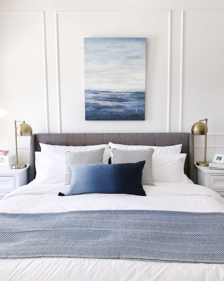 Decorating with blue and white in the master bedroom - jane at home