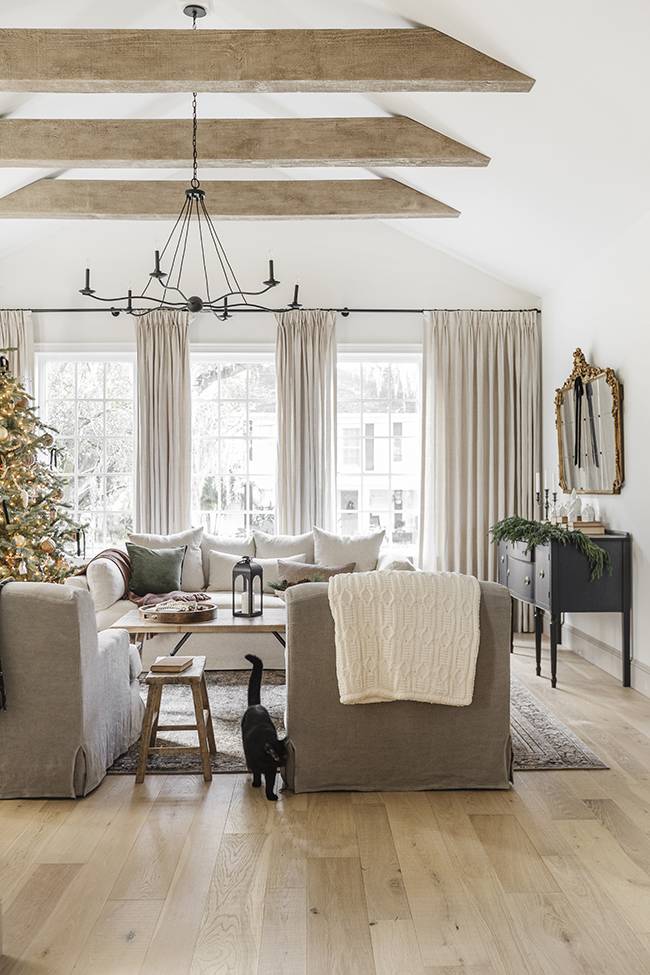 A lovely living room, decorated for Christmas, from Jenna Sue Design - living room ideas - Christmas decor ideas