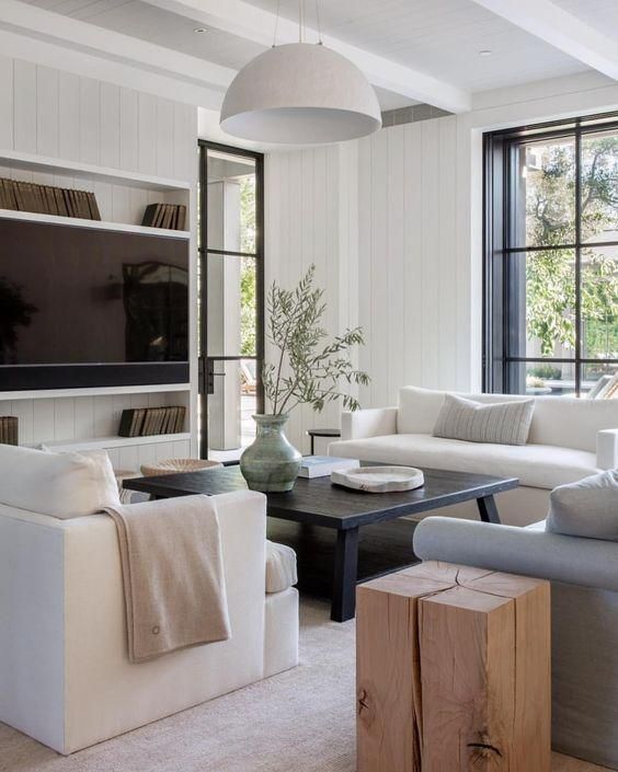 Love this beautiful modern living room with neutral decor and furniture - m elle design