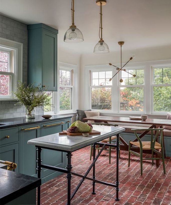 Love this beautiful green kitchen design with a free-standing island - heidi caillier