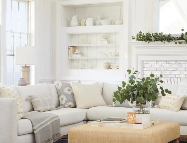 Beautiful modern living room with neutral furniture and decor - Serena & Lily