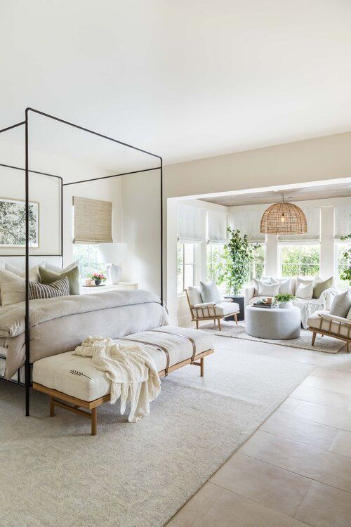 Love this beautiful bedroom design with neutral bedding, decor, and furniture! bedroom ideas - bedroom decor - coastal interiors - modern coastal bedroom - pure salt