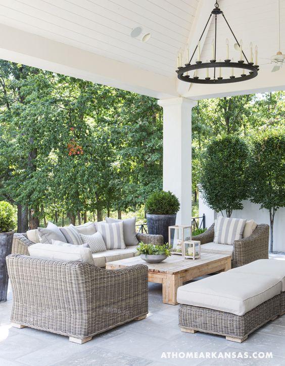 Love this beautiful covered patio and seating area - outdoor ideas - covered porch - at home arkansas and melissa haynes