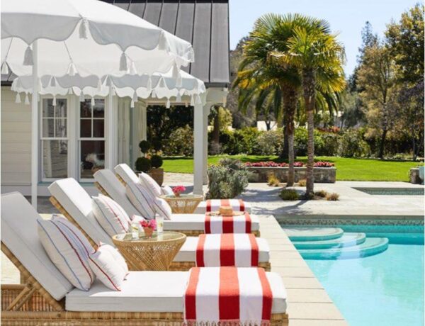 Serena & Lily outdoor chaises, patio, and pool