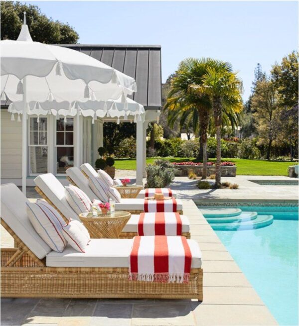 Serena & Lily outdoor chaises, patio, and pool