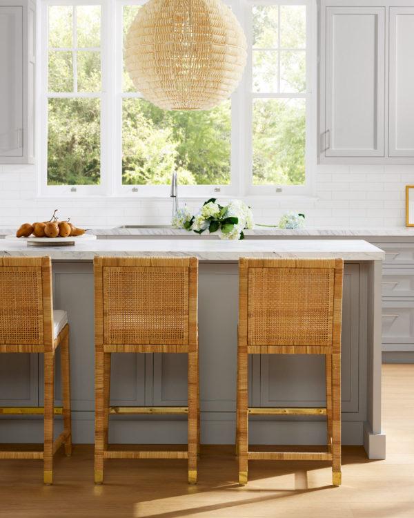 Serena & Lily Balboa kitchen counter stools in natural