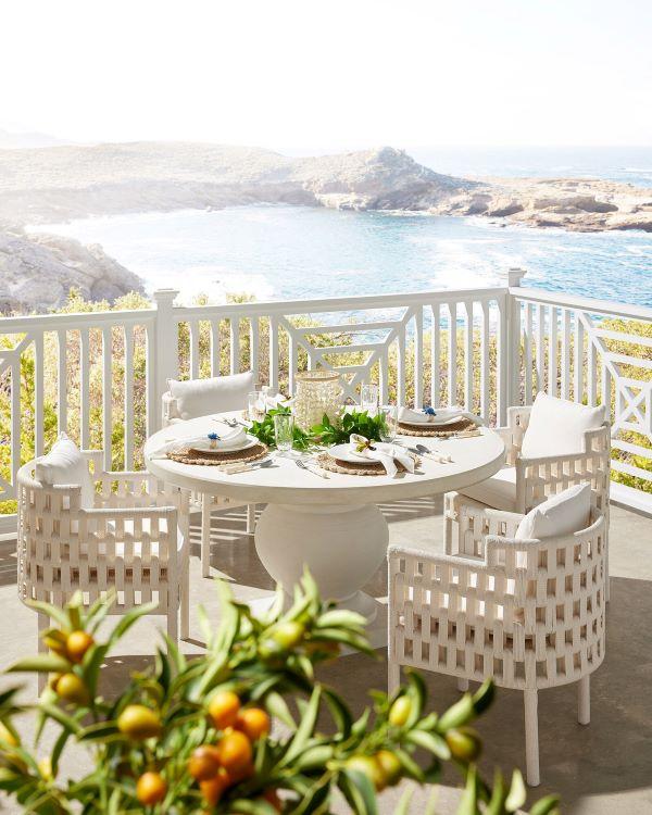 Serena & Lily outdoor patio furniture, dining table, and chairs