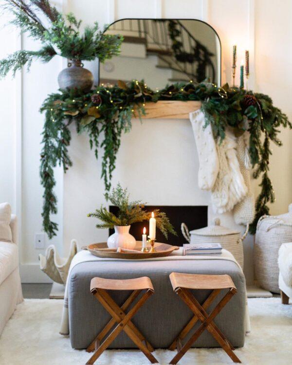 Modern Christmas decorating ideas for the living room and home - Christmas mantel - holiday decor - zevy joy