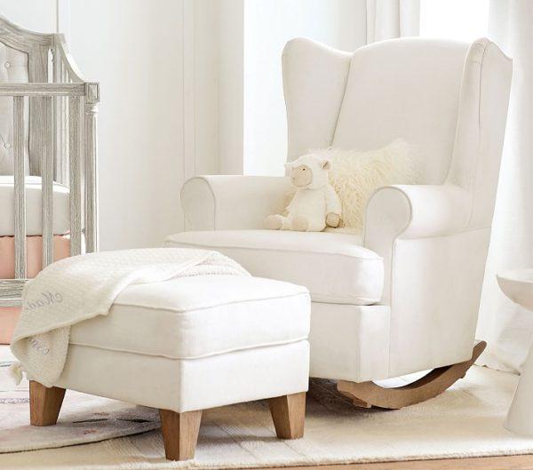 Wingback convertible rocking chair and ottoman for the nursery