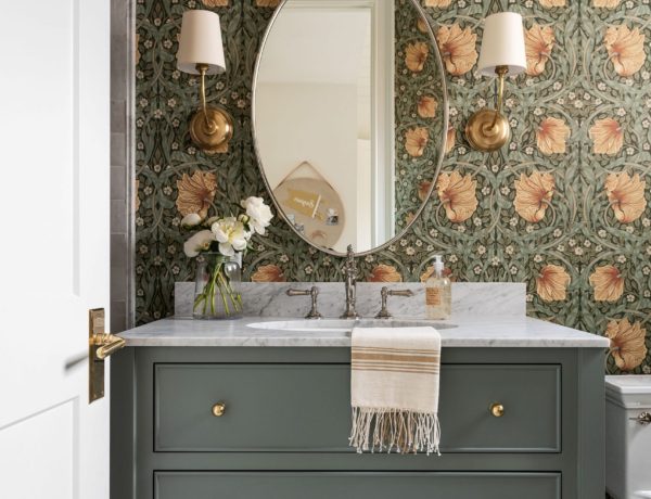Beautiful powder bathroom with floral wallpaper - 2022 home decor and design trends