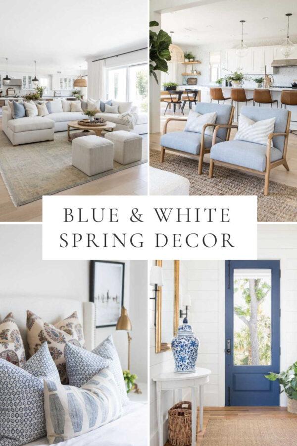 Beautiful blue and white decorating ideas for spring and summer 2024, with inspiration for the bedroom, living room, entryway, kitchen, and home!