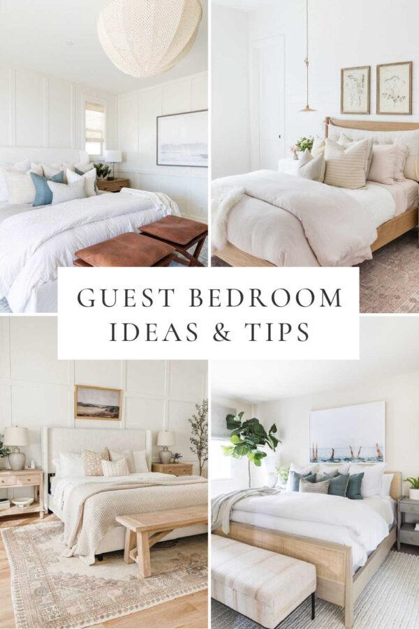 Beautiful guest bedroom ideas for 2024, with inspiration photos, bedroom decor ideas, guest basket essentials, last-minute guest room prep tips, cozy neutral bedding, and more!