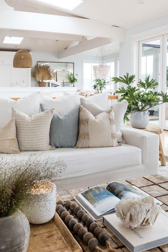 Love this beautiful modern organic living room design with a warm aesthetic and neutral decor and furniture - pure salt interiors - katrina scott - fall decor ideas for the home