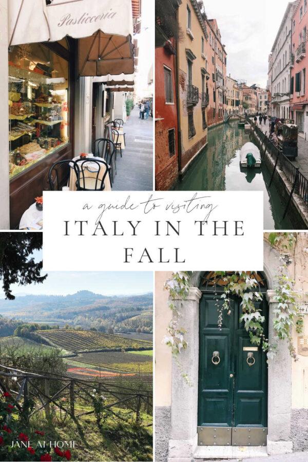 Thinking of visiting Italy in the fall? Autumn is the best time to visit Italy! Find out what to wear, weather, travel and packing tips, and an itinerary - jane at home