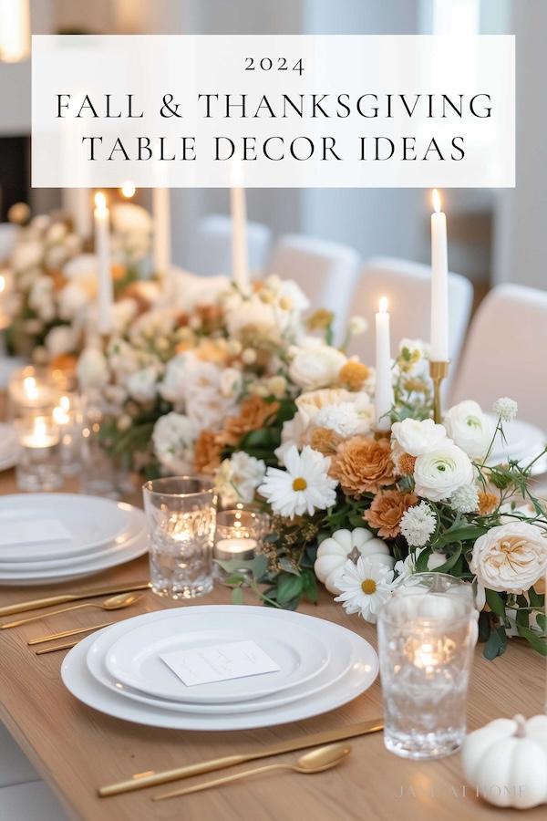 Create a memorable fall table with these beautiful Thanksgiving and Friendsgiving table setting ideas, with fall dining room table decor, tablescapes, centerpieces, and simple table decorations for 2024 - Jane at Home