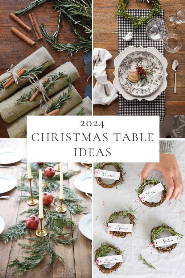 Beautiful Christmas table setting ideas, tablescapes, dining table decor, centerpieces, place settings, and simple holiday table decorations for 2024!