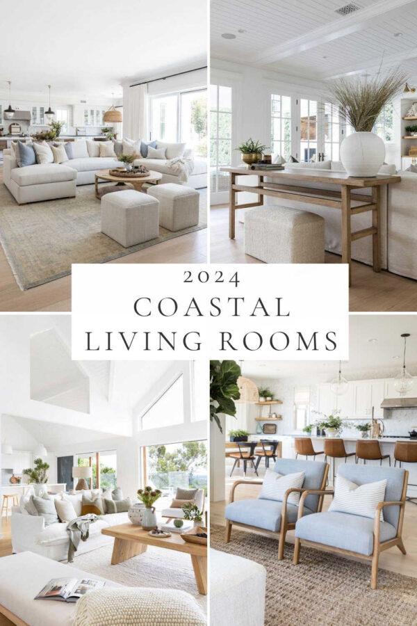 Beautiful modern coastal living room ideas and trends for 2024, with designer inspiration, decorating ideas, California casual design, beach house style, family rooms, decor, layout ideas, and more!
