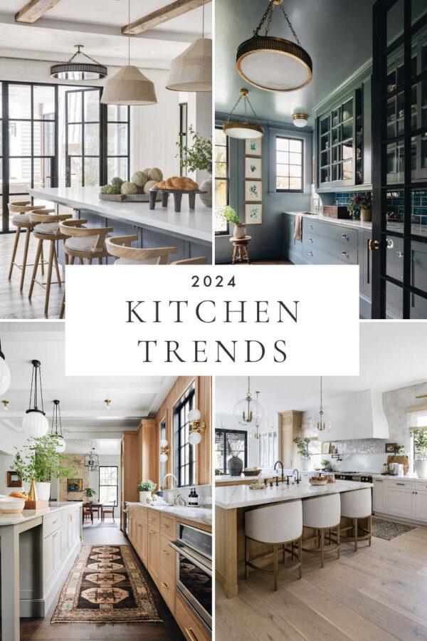 Beautiful kitchen design ideas and trends for 2024, with lighting ideas, 2024 kitchen cabinet trends, colors, backsplash ideas, warm wood cabinets, European style kitchens, organic modern kitchen ideas, modern farmhouse style, and more!