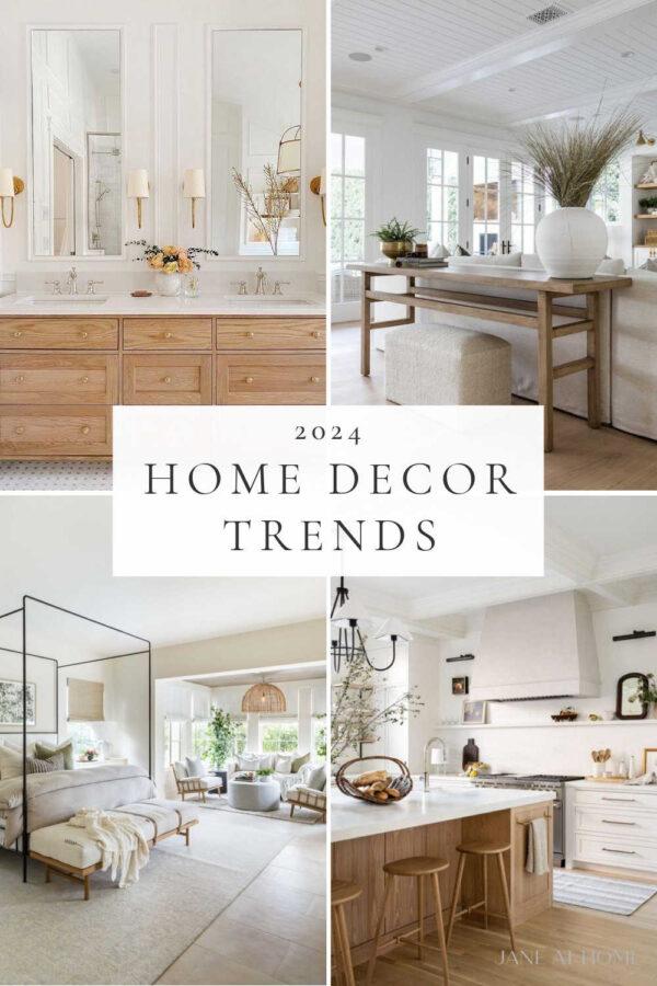 A look at the top home decor and interior design trends for 2024, with the latest design styles and decorating ideas for a quick home refresh in the living room, kitchen, bedroom, bathroom, and more!