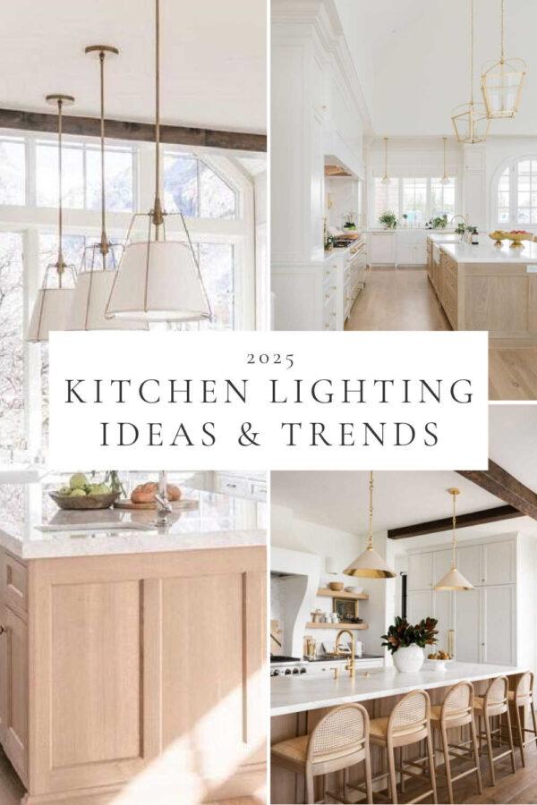 Beautiful kitchen pendant lighting ideas and 2025 trends, with dream kitchen design inspiration, height guidelines, and tips for choosing light fixtures for large and small kitchen islands!