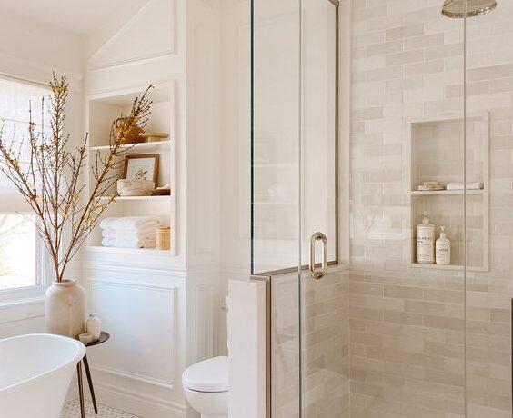 Beautiful bathroom ideas, with decorating ideas, designs, lighting, vanity ideas, wood cabinets, hardware, faucets, bathroom decor, glam bathroom ideas, shower tile & more - akb design studio