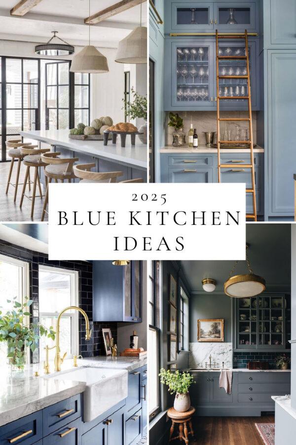 Beautiful blue kitchen cabinet ideas for 2025, with navy kitchen cabinets, two-toned kitchens, island inspiration, light blue spaces, backsplash ideas, lighting, and more!