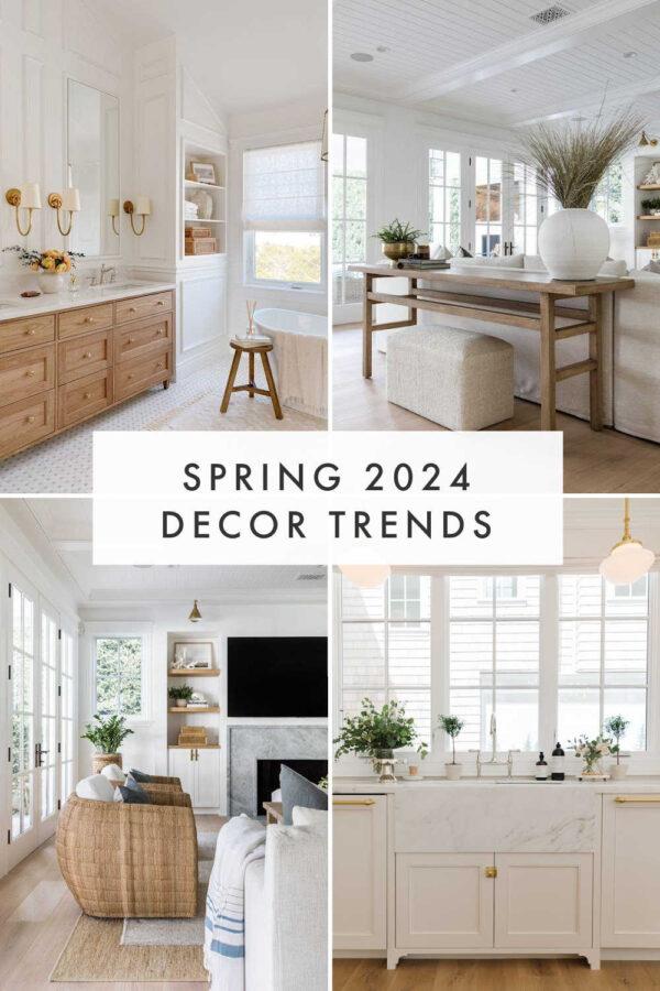 A look at spring decor trends for 2024, with popular color trends, designer inspiration, and spring decorating ideas for the living room, bedroom, kitchen, bathroom, patio, and more