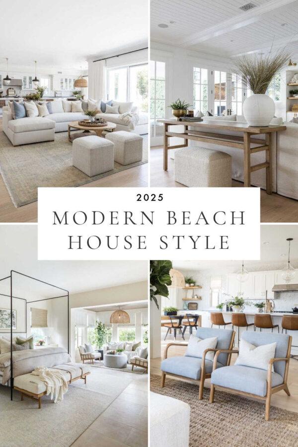 Beautiful beach house decor ideas and trends for 2025, with relaxed modern coastal style interior design inspiration for the living room, bedroom, kitchen, bathroom, dining room, and home!