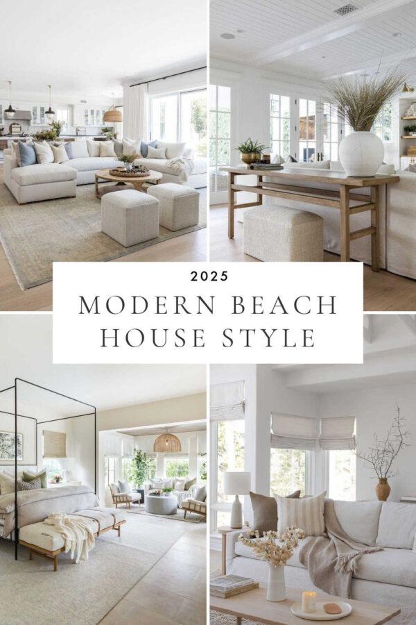 Beautiful beach house decor ideas and trends for 2025, with relaxed modern coastal style interior design inspiration for the living room, bedroom, kitchen, bathroom, dining room, and home!