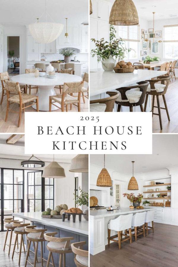 Beautiful beach house decor ideas and trends for 2025, with relaxed modern coastal style interior design inspiration for the living room, bedroom, kitchen, bathroom, dining room, and home!