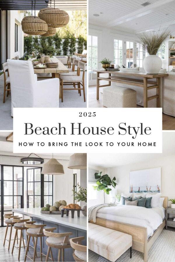 Beautiful beach house decor ideas and trends for 2025, with relaxed modern coastal style interior design inspiration for the living room, bedroom, kitchen, bathroom, dining room, and home!