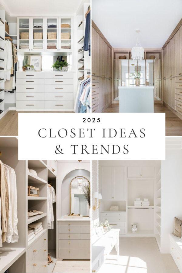 Beautiful closet ideas for 2024 to 2025, with walk-in closets, master closet ideas, custom cabinet and shelving, lighting, small spaces, storage, dressing room inspiration, design trends, wardrobe decor, and more!