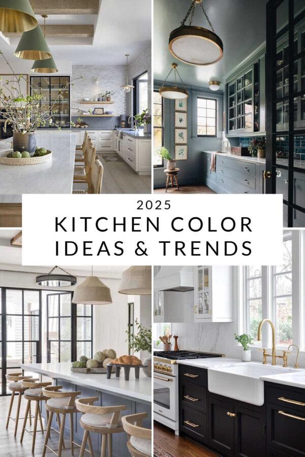 A look at kitchen color trends for 2025, including popular kitchen cabinet paint colors, white paints for kitchens, timeless kitchen decor ideas, white and wood kitchens, modern small kitchen design inspiration, dream kitchen ideas, kitchen remodel inspiration, and more!