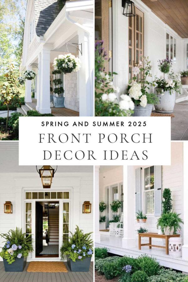 Beautiful front porch ideas for summer 2025, with flower pots, tall planters, decor, wreaths, haint blue porch ceilings, and outdoor ideas to bring a welcoming touch to your front door, entry, and home!