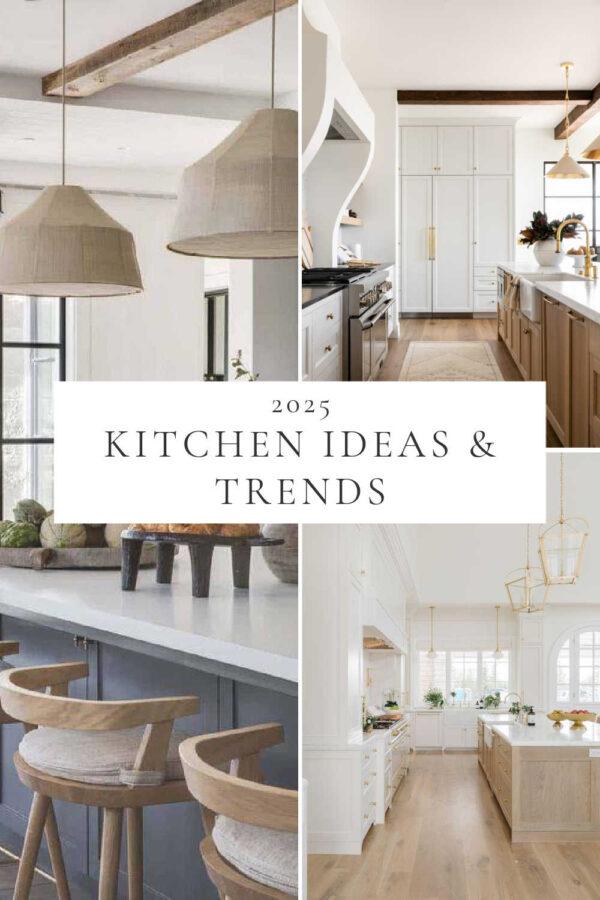 Beautiful kitchen ideas and design trends for 2025, with decor, lighting, cabinet trends, colors, backsplash ideas, small kitchen ideas, remodel inspiration, warm wood kitchens, modern coastal spaces, farmhouse style, dream kitchens, and more!