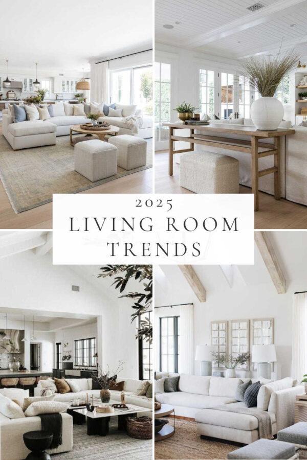 Beautiful living room ideas and trends for 2025, with modern living room decor, warm neutral spaces, contemporary coastal living rooms, coffee table decor, long living room layout ideas, small living room inspiration, and more!