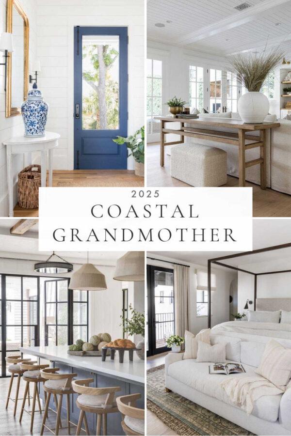 A look at coastal grandmother style interiors, with decor ideas and inspiration for bringing a Nancy Meyers inspired coastal grandma aesthetic to your living room, bedroom, kitchen, and home in 2025!